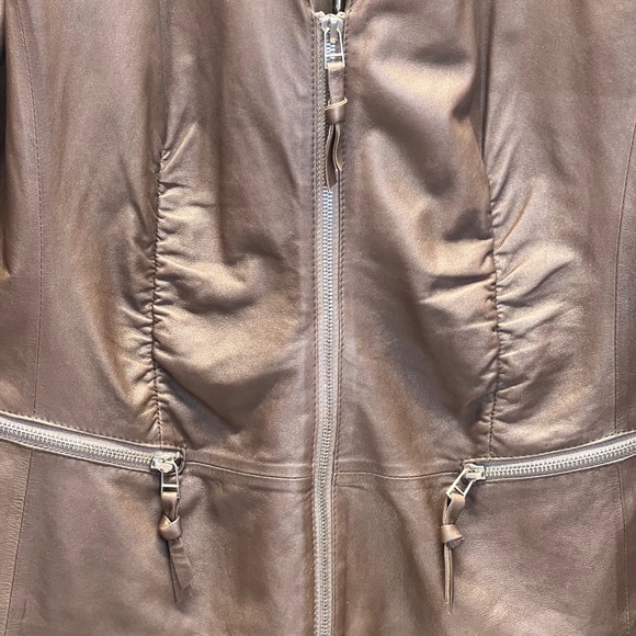 Lafayette 148 New York Leather Jacket Women's Brown Size 12 Zipper Front - Picture 5 of 13